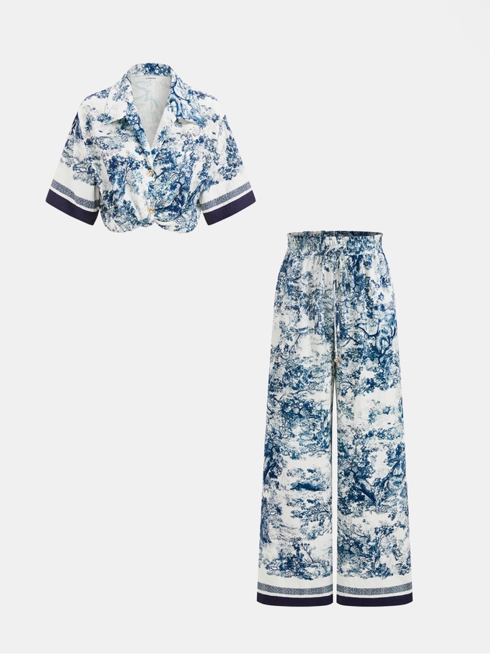 Commense Blue Toile Wide-Leg Pant Set